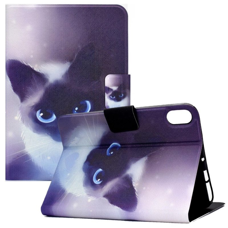 Custodia in pelle iPad 10.9" (2022) Gatto Dagli Occhi Azzurri