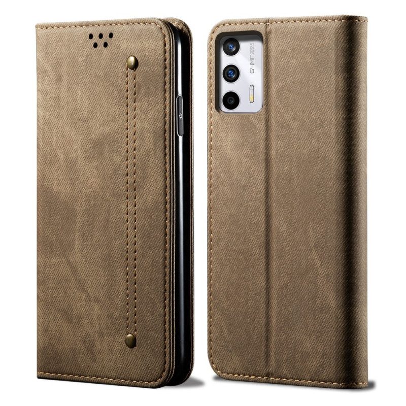 Folio Cover Realme GT 5G Custodia in pelle Tessuto Denim