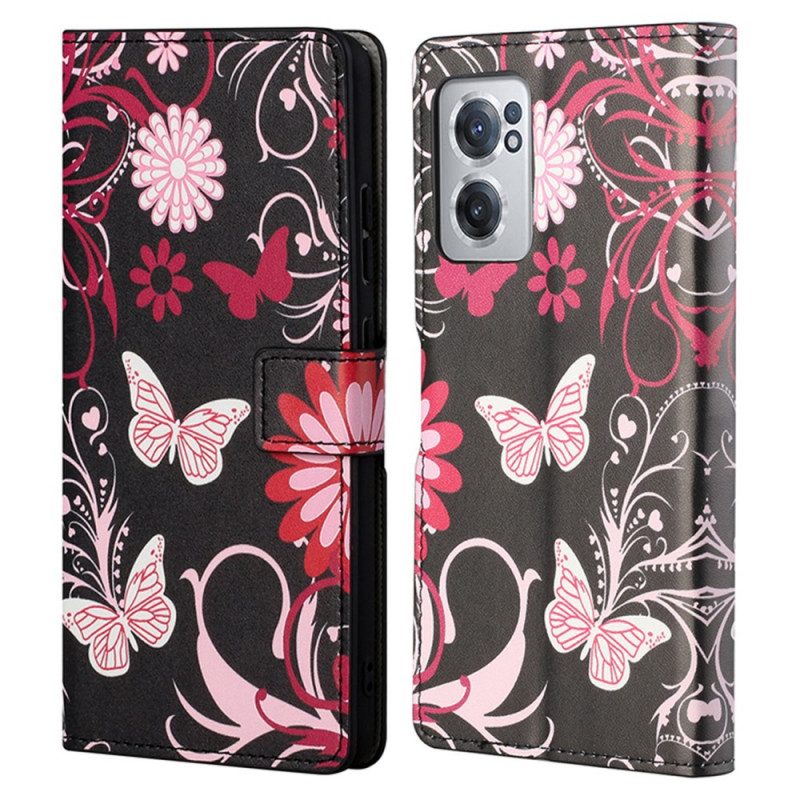 Folio Cover OnePlus Nord CE 2 5G Fiori E Farfalle