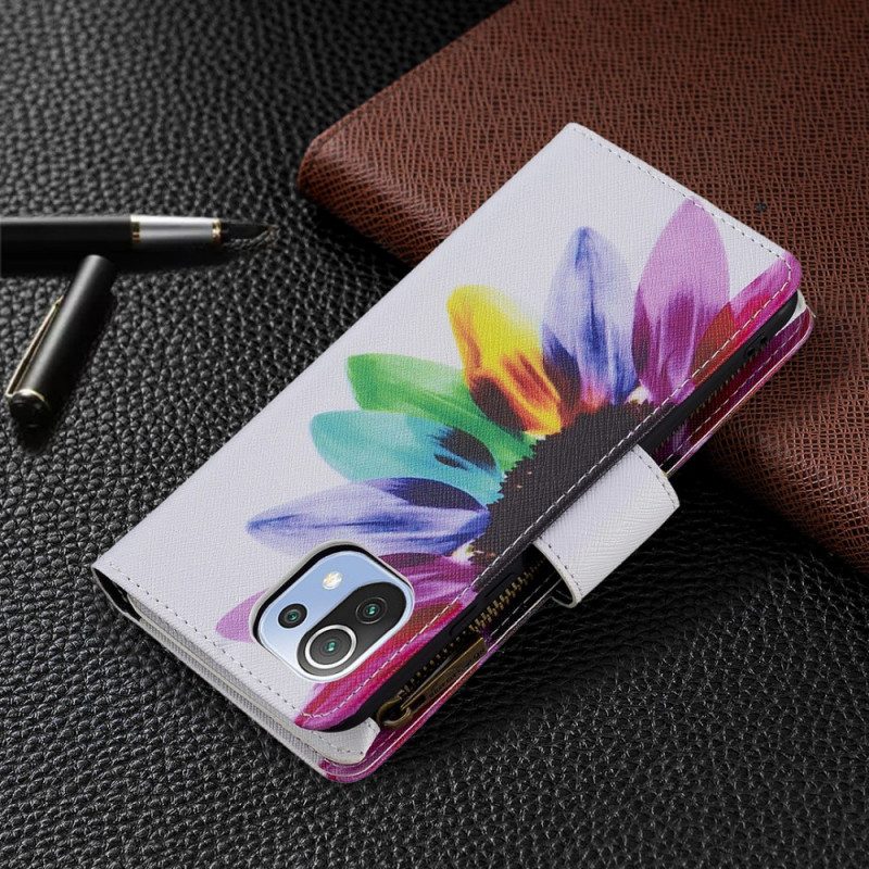 Custodia in pelle Xiaomi Mi 11 Lite 4G / 5G / 5G NE Tasca Con Zip A Fiore Colorato