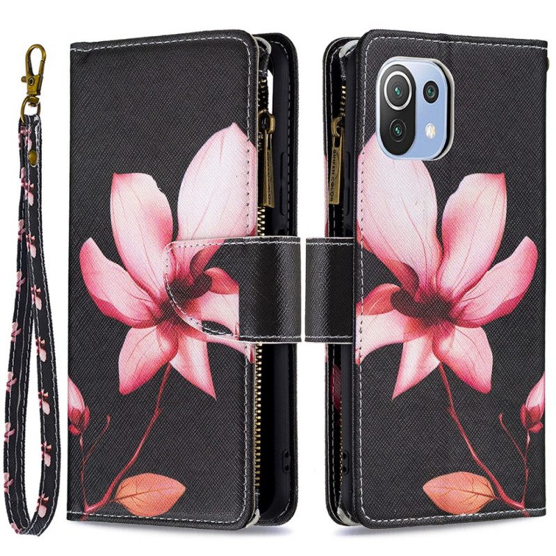 Custodia in pelle Xiaomi Mi 11 Lite 4G / 5G / 5G NE Tasca Con Zip Fiore Rosa