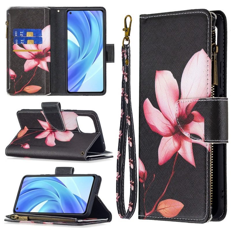 Custodia in pelle Xiaomi Mi 11 Lite 4G / 5G / 5G NE Tasca Con Zip Fiore Rosa