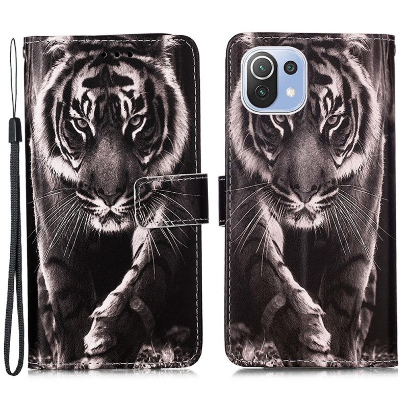 Custodia in pelle Xiaomi Mi 11 Lite 4G / 5G / 5G NE Tigre Notturna