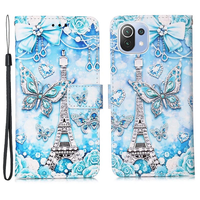 Custodia in pelle Xiaomi Mi 11 Lite 4G / 5G / 5G NE Torre Eiffel Con Cinturino