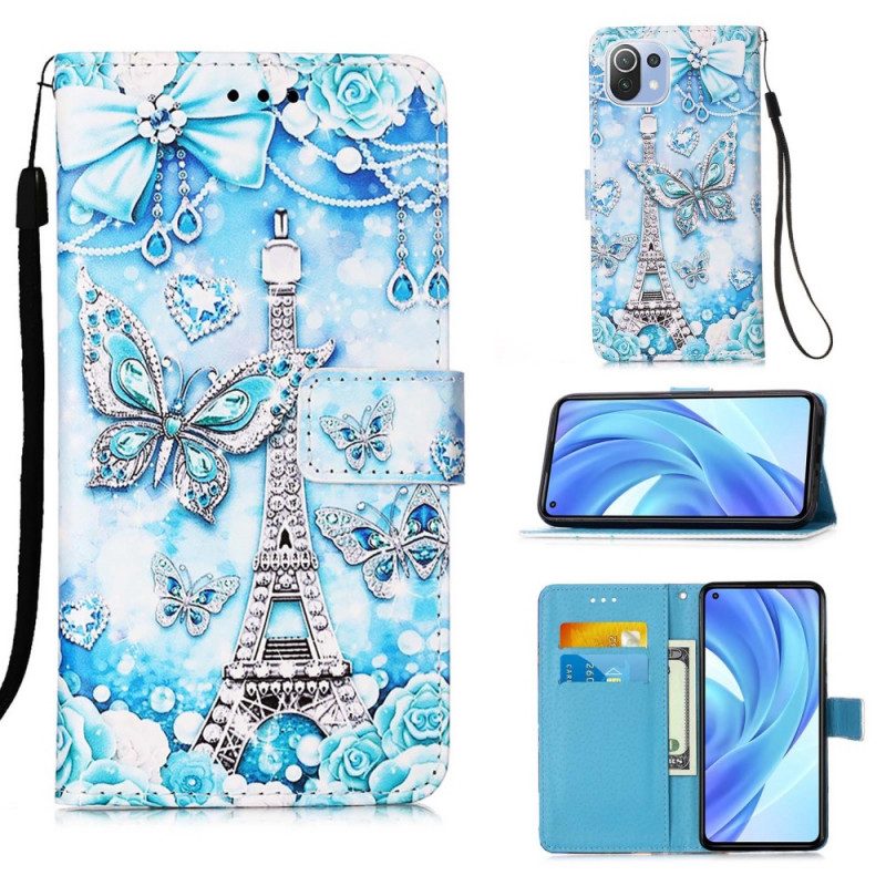 Custodia in pelle Xiaomi Mi 11 Lite 4G / 5G / 5G NE Torre Eiffel Con Cinturino