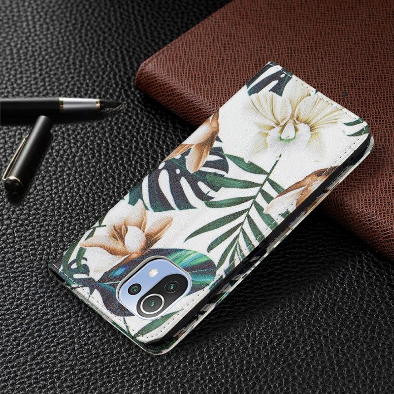 Folio Cover Xiaomi Mi 11 Lite 4G / 5G / 5G NE Custodia in pelle Foglie