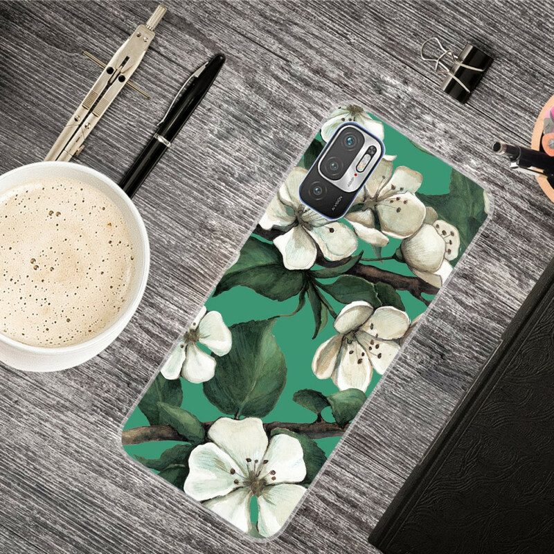 Cover Poco M3 Pro 5G Fiori Bianchi Dipinti