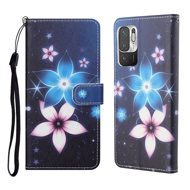 Custodia in pelle Poco M3 Pro 5G Cinturino Lunare Fiori