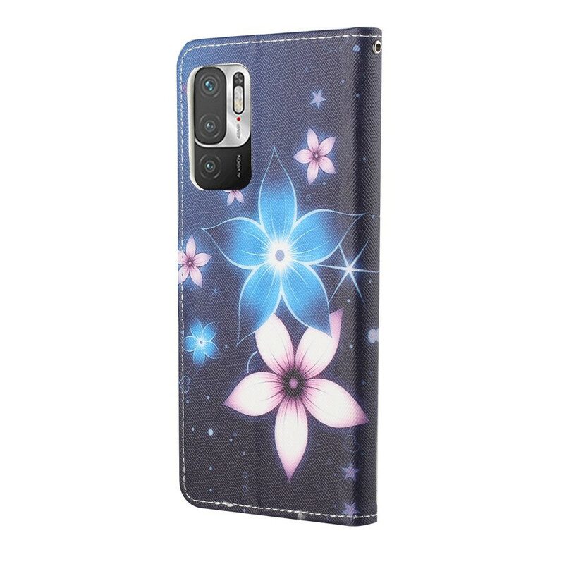 Custodia in pelle Poco M3 Pro 5G Cinturino Lunare Fiori