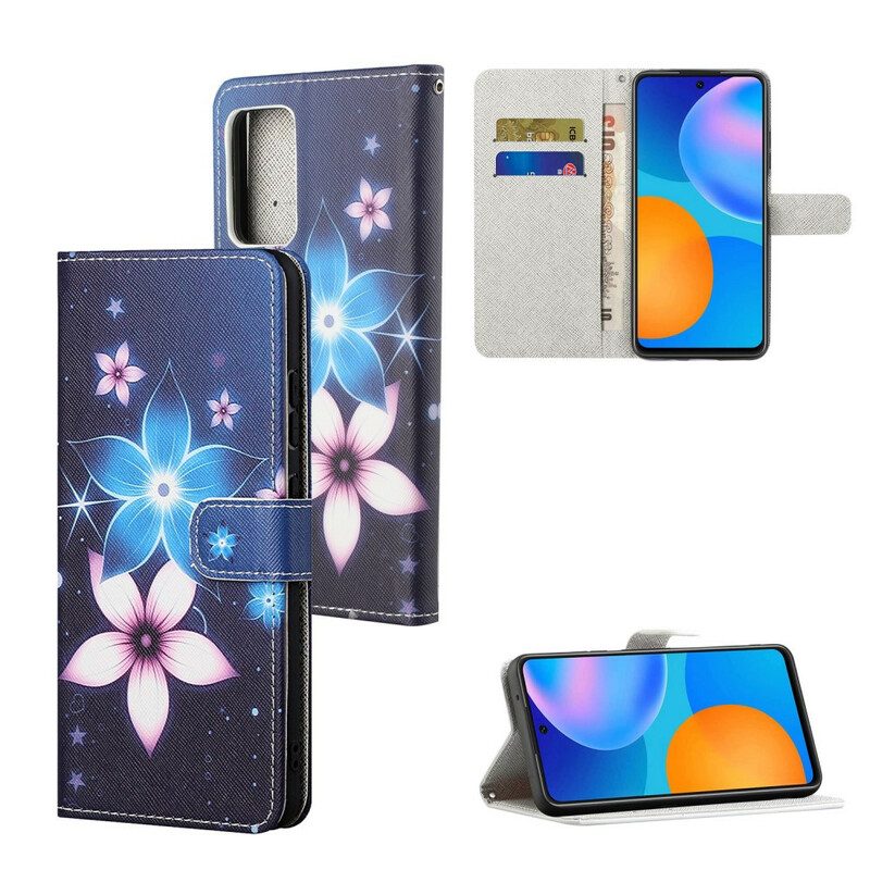 Custodia in pelle Poco M3 Pro 5G Cinturino Lunare Fiori