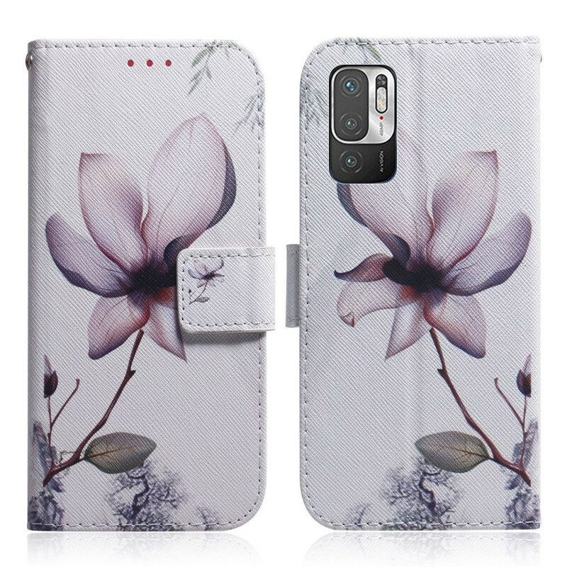 Custodia in pelle Poco M3 Pro 5G Fiore Rosa Polveroso