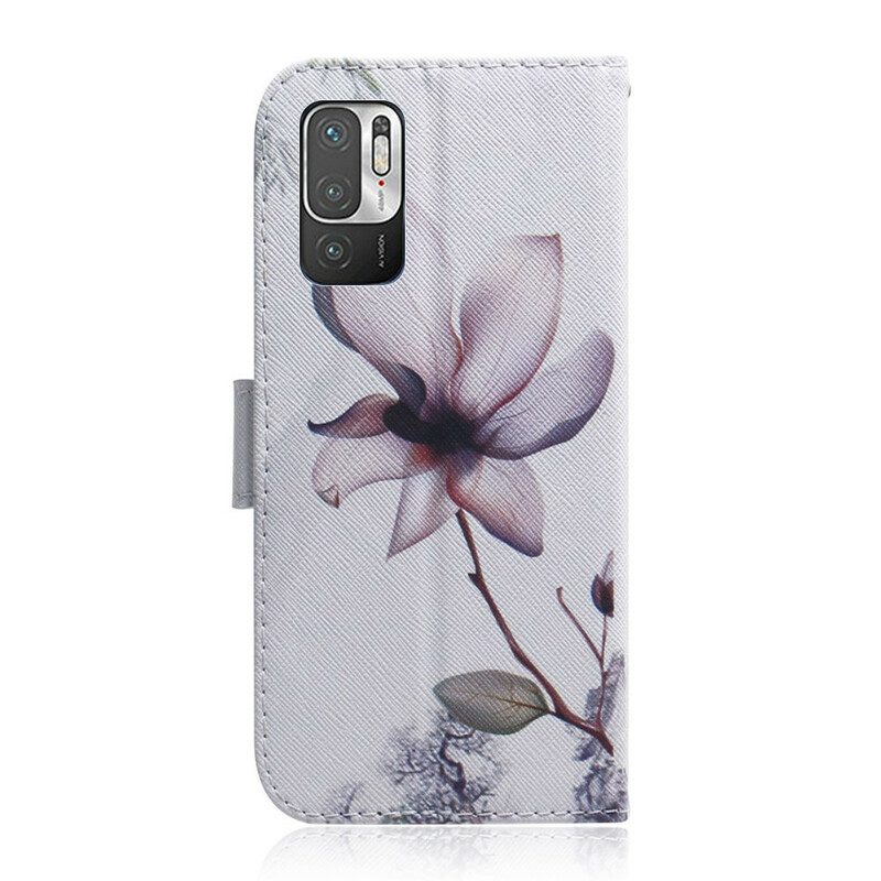 Custodia in pelle Poco M3 Pro 5G Fiore Rosa Polveroso