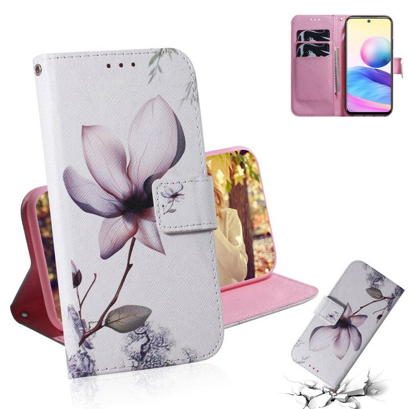 Custodia in pelle Poco M3 Pro 5G Fiore Rosa Polveroso