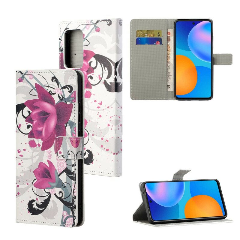 Custodia in pelle Poco M3 Pro 5G Fiori Tropicali