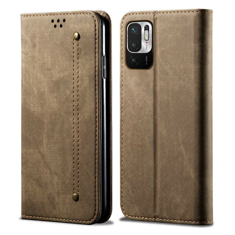 Folio Cover Poco M3 Pro 5G Custodia in pelle Tessuto Denim