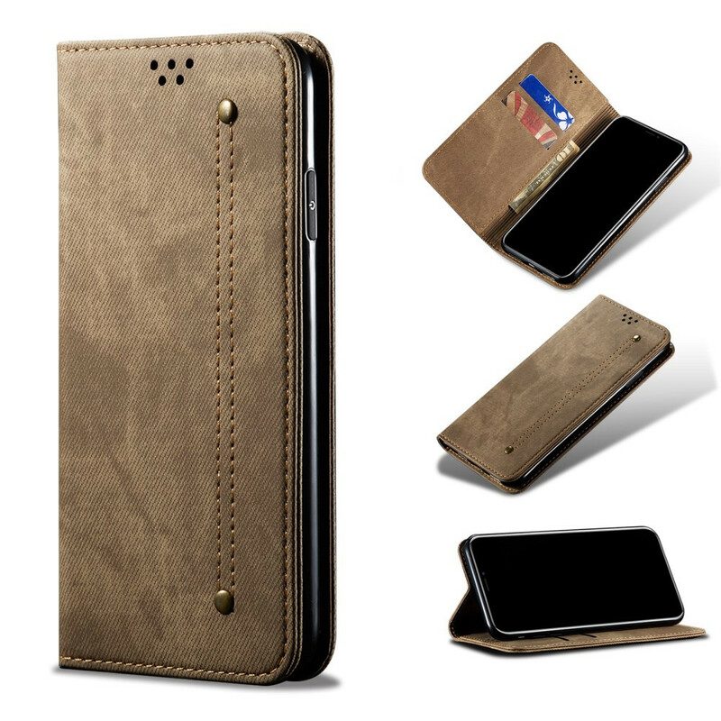 Folio Cover Poco M3 Pro 5G Custodia in pelle Tessuto Denim