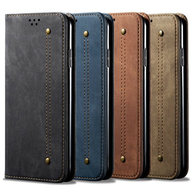 Folio Cover Poco M3 Pro 5G Custodia in pelle Tessuto Denim