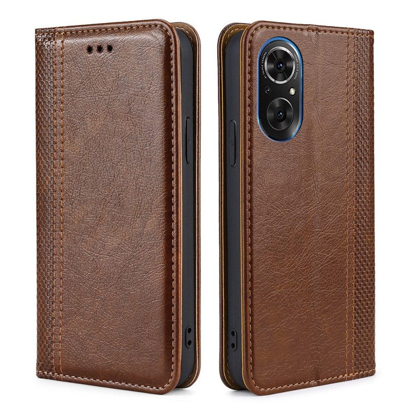 Folio Cover Honor 50 SE Custodia in pelle Cuciture In Pelle Litchi