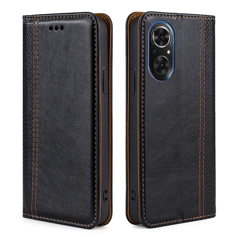 Folio Cover Honor 50 SE Custodia in pelle Cuciture In Pelle Litchi