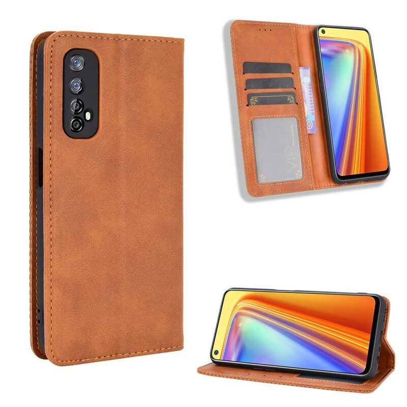 Folio Cover Realme 7 Custodia in pelle Effetto Pelle Vintage Stilizzato