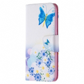 Custodia in pelle Xiaomi Redmi Note 9 Farfalle E Fiori Dipinti