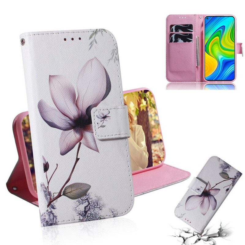 Custodia in pelle Xiaomi Redmi Note 9 Fiore Rosa Polveroso