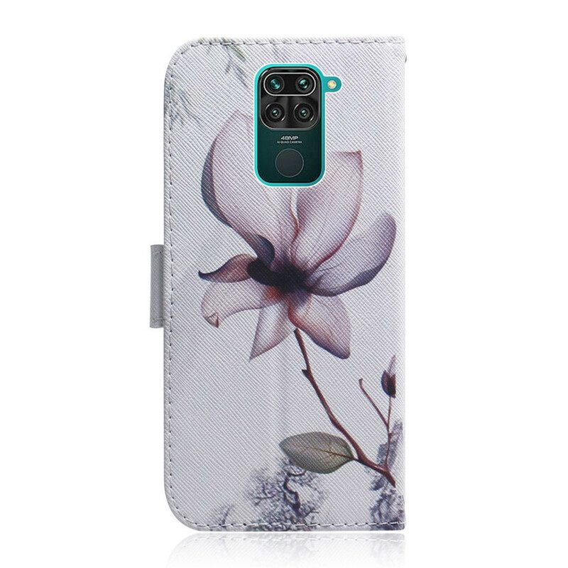 Custodia in pelle Xiaomi Redmi Note 9 Fiore Rosa Polveroso