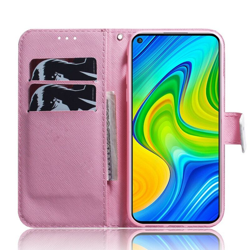 Custodia in pelle Xiaomi Redmi Note 9 Fiore Rosa Polveroso