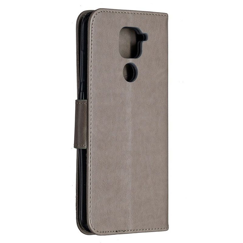 Custodia in pelle Xiaomi Redmi Note 9 Folio Cover Farfalle E Lembo Obliquo