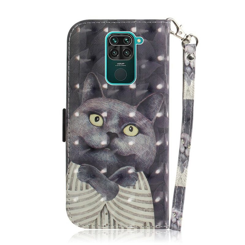 Custodia in pelle Xiaomi Redmi Note 9 Gatto Grigio Con Cinturino