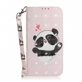 Custodia in pelle Xiaomi Redmi Note 9 Panda Love Con Cordino