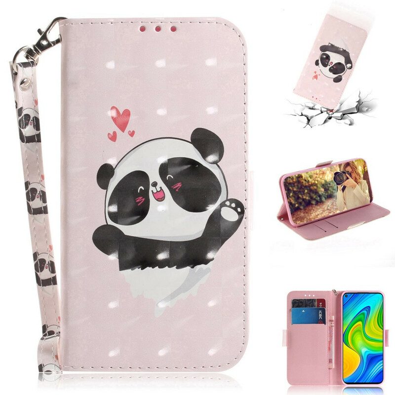 Custodia in pelle Xiaomi Redmi Note 9 Panda Love Con Cordino