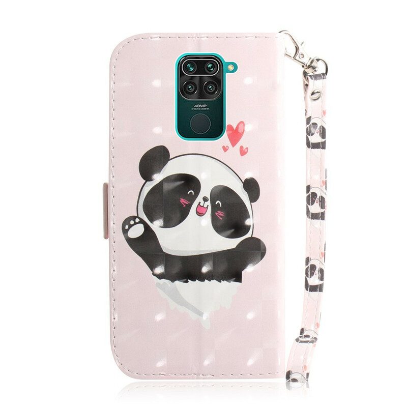 Custodia in pelle Xiaomi Redmi Note 9 Panda Love Con Cordino