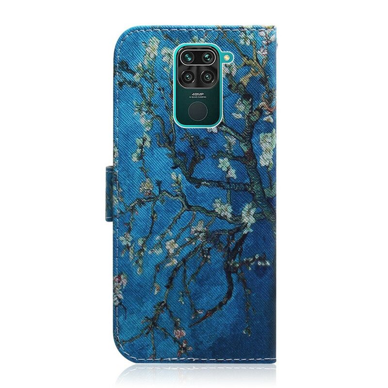 Custodia in pelle Xiaomi Redmi Note 9 Priorità Bassa Blu Dell'albero Di Fioritura