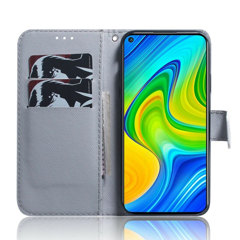 Custodia in pelle Xiaomi Redmi Note 9 Priorità Bassa Blu Dell'albero Di Fioritura