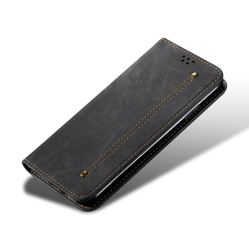 Folio Cover Xiaomi Redmi Note 9 Custodia in pelle Tessuto Denim