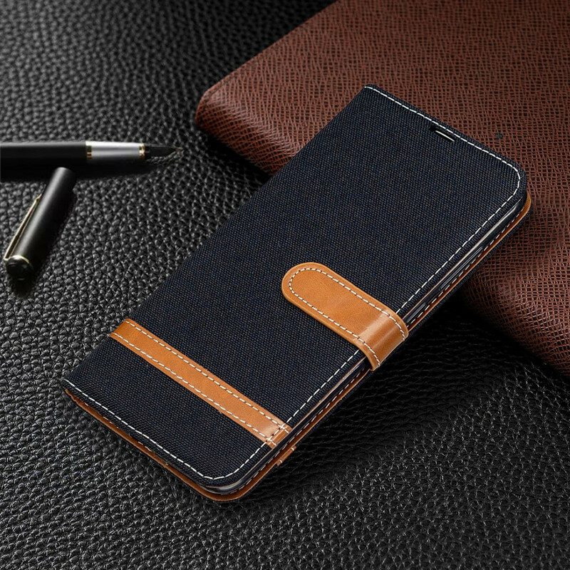 Folio Cover Xiaomi Redmi Note 9 Effetto Tessuto E Pelle