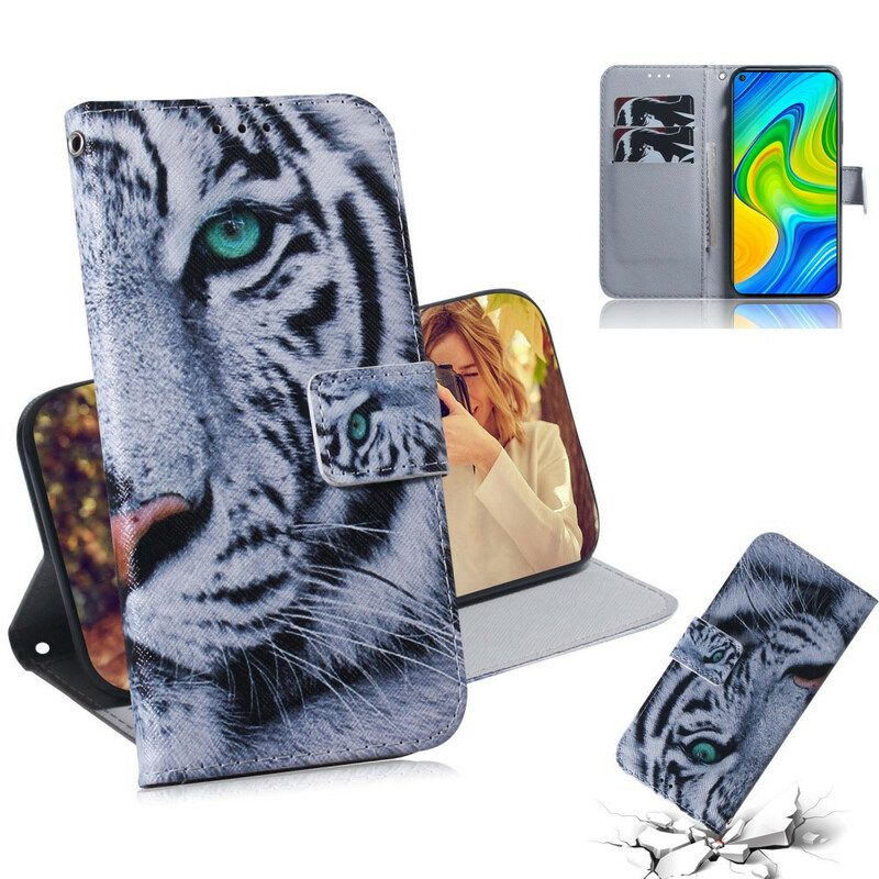 Folio Cover Xiaomi Redmi Note 9 Faccia Da Tigre