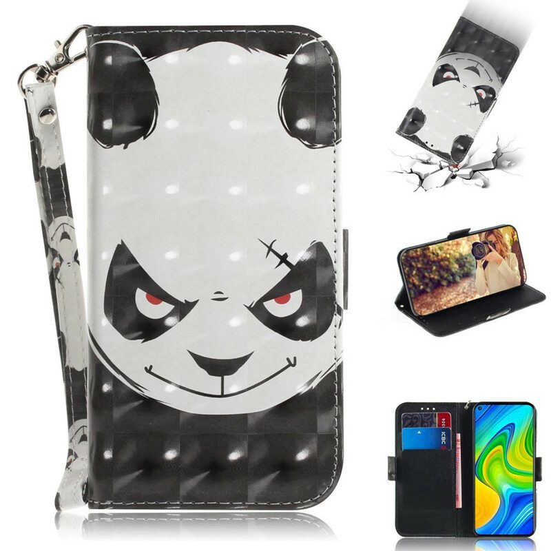 Folio Cover Xiaomi Redmi Note 9 Panda Arrabbiato Con Cordino