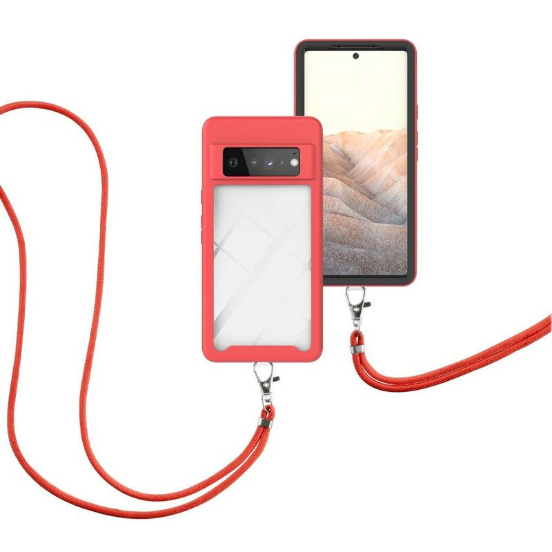 Cover Google Pixel 6 Pro Ibrido Con Cordoncino E Contorno Colorato