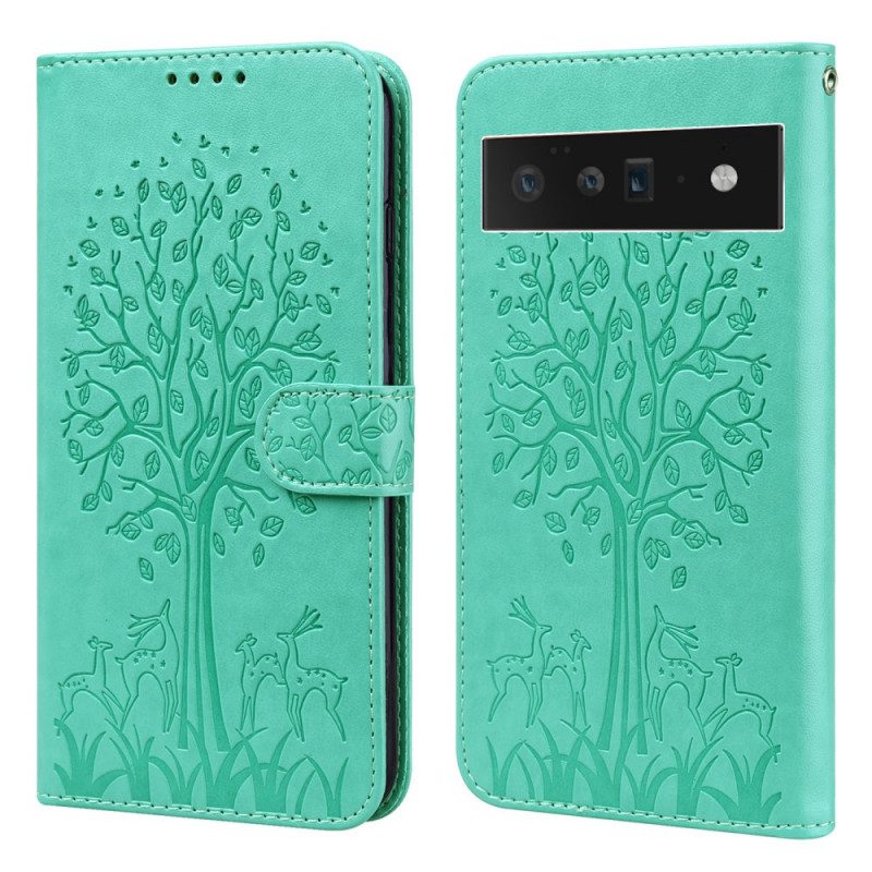 Custodia in pelle Google Pixel 6 Pro Albero E Cervo