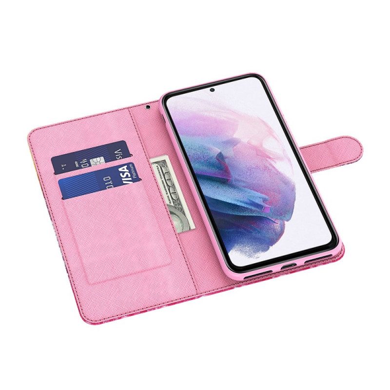 Custodia in pelle Google Pixel 6 Pro Albero Rosa E Gatto Nero