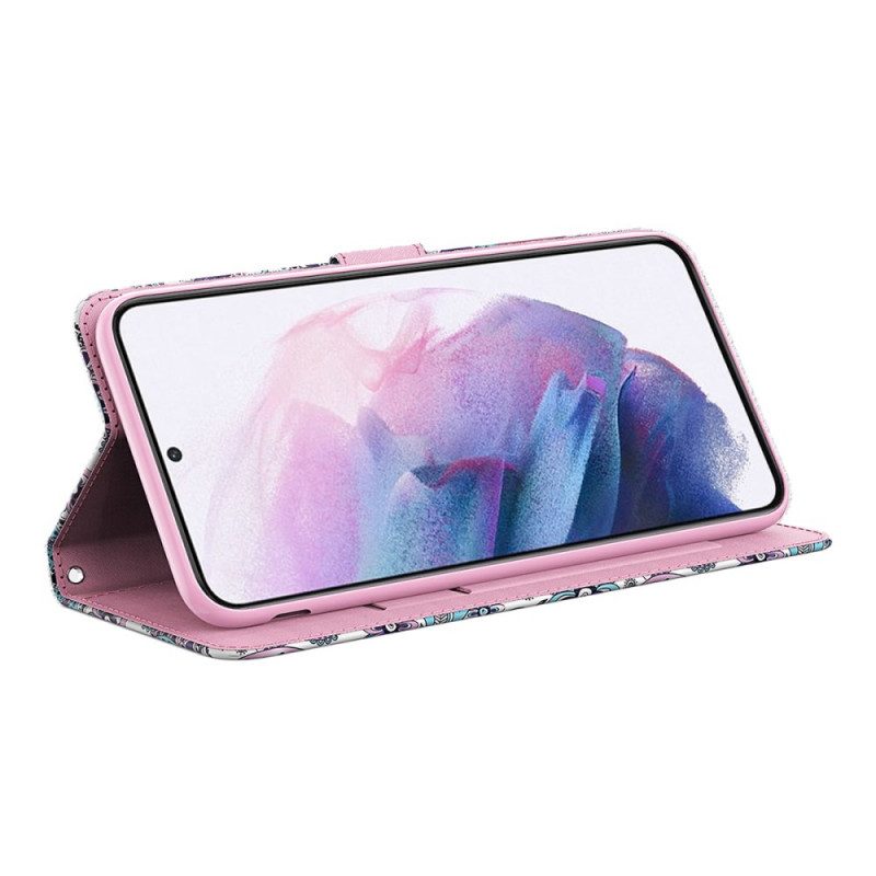 Custodia in pelle Google Pixel 6 Pro Albero Rosa E Gatto Nero