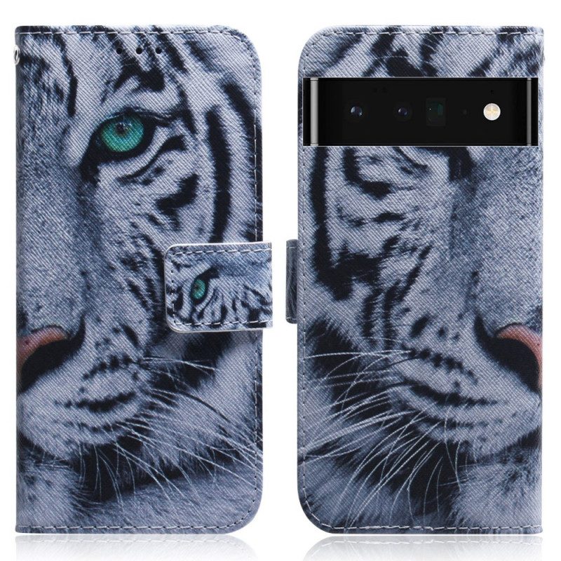 Custodia in pelle Google Pixel 6 Pro Faccia Da Tigre