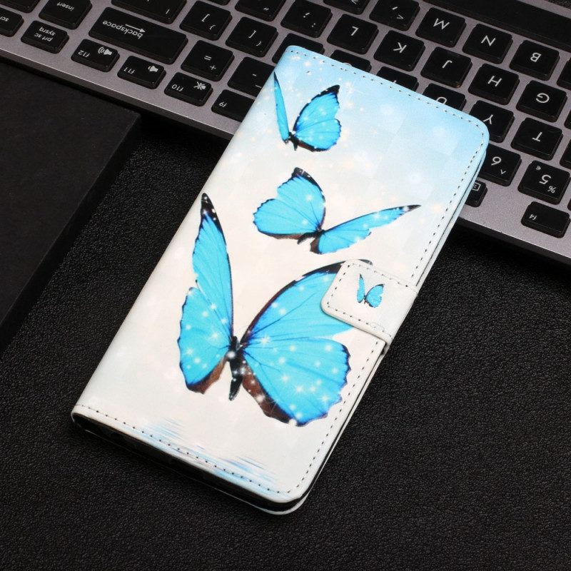 Custodia in pelle Google Pixel 6 Pro Farfalle Blu Volanti