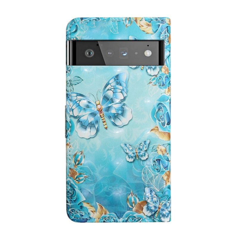 Custodia in pelle Google Pixel 6 Pro Farfalle Di Ghiaccio