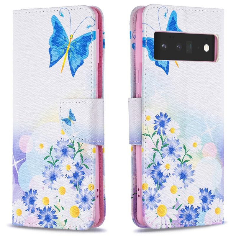 Custodia in pelle Google Pixel 6 Pro Farfalle Dipinte