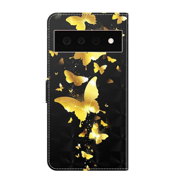 Custodia in pelle Google Pixel 6 Pro Farfalle Gialle