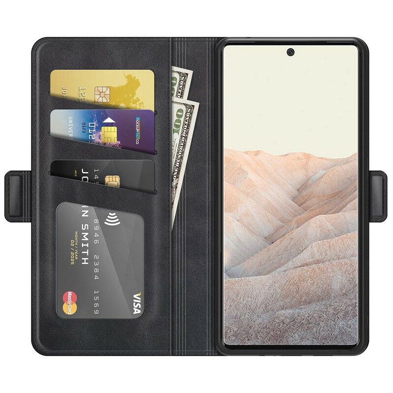 Custodia in pelle Google Pixel 6 Pro Folio Cover Doppia Patta Classica