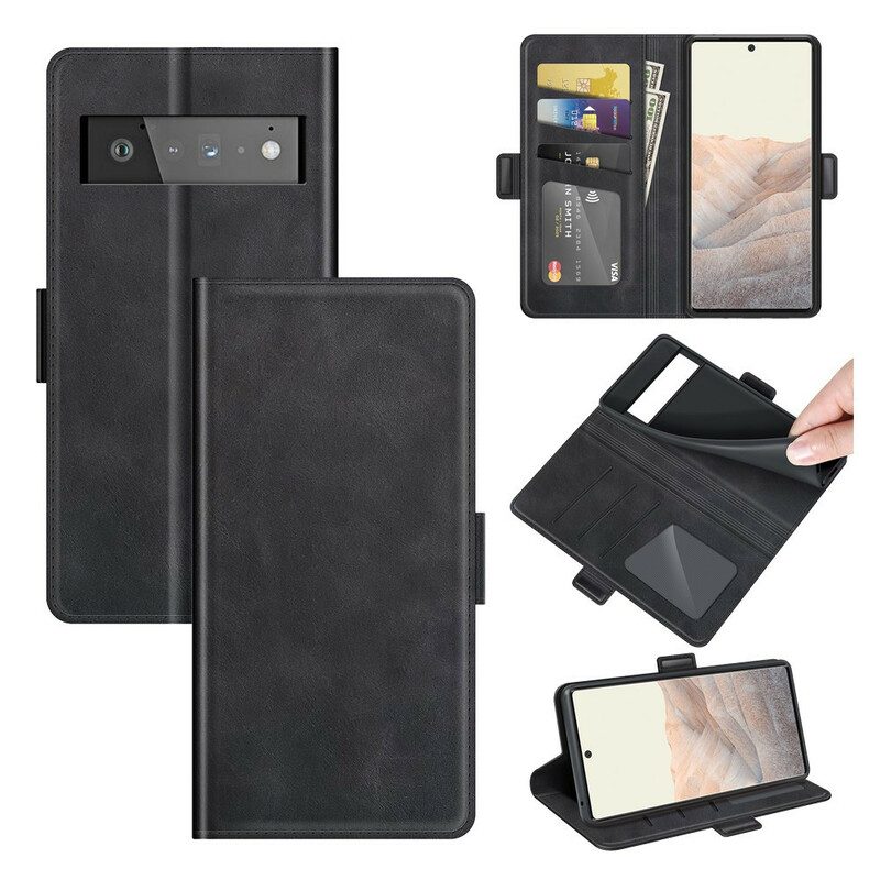 Custodia in pelle Google Pixel 6 Pro Folio Cover Doppia Patta Classica